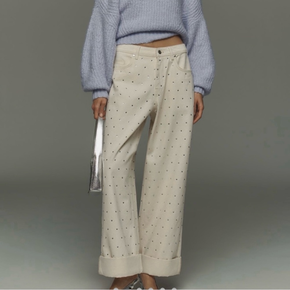 Cream Rhinestone Women's Pants